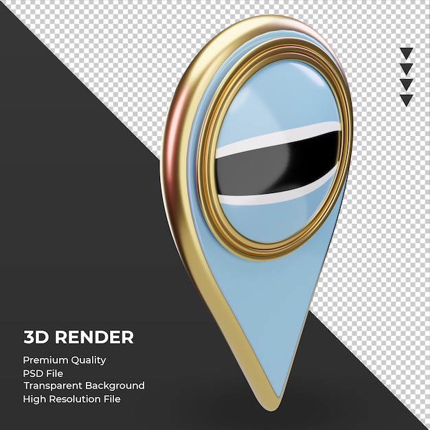 3dロケーションピンボツワナの国旗レンダリング左側面図