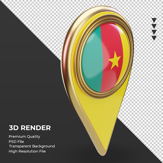 3d posizione pin bandiera camerun rendering vista a sinistra