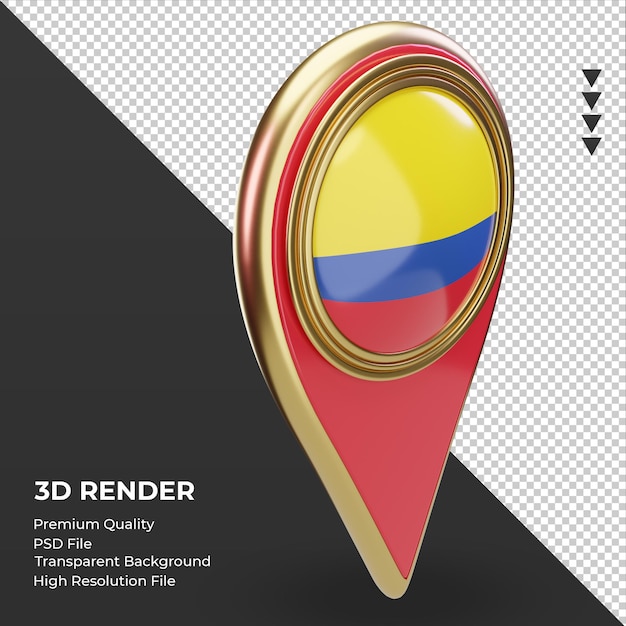 PSD 3d location pin colombia flag rendering left view