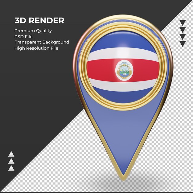 3dロケーションピンコスタリカの旗レンダリング正面図