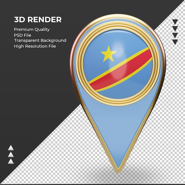 3d posizione pin bandiera democratica del congo rendering vista frontale