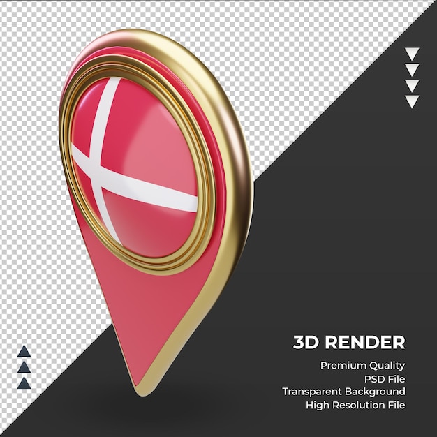 3d posizione pin danimarca bandiera rendering vista a destra