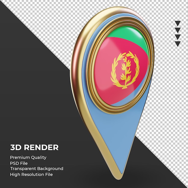 3d posizione pin bandiera eritrea rendering vista a sinistra