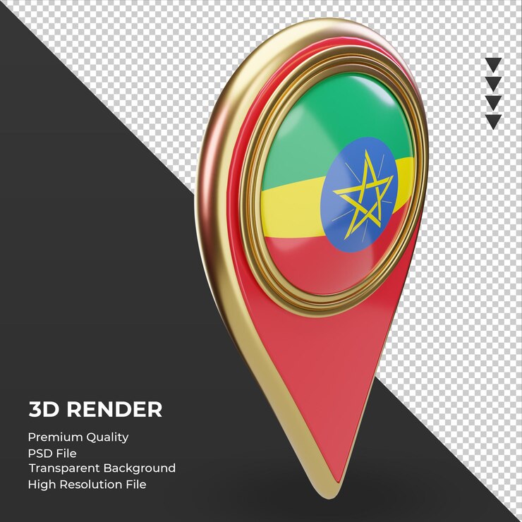 PSD 3d location pin ethiopia flag rendering left view