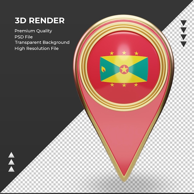 3d posizione pin grenada bandiera rendering vista frontale