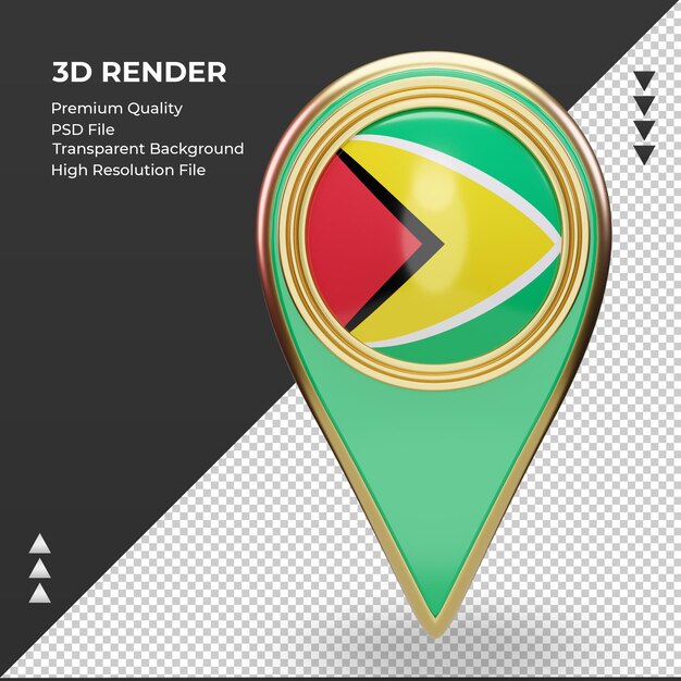 3d location pin guyana flag rendering front view