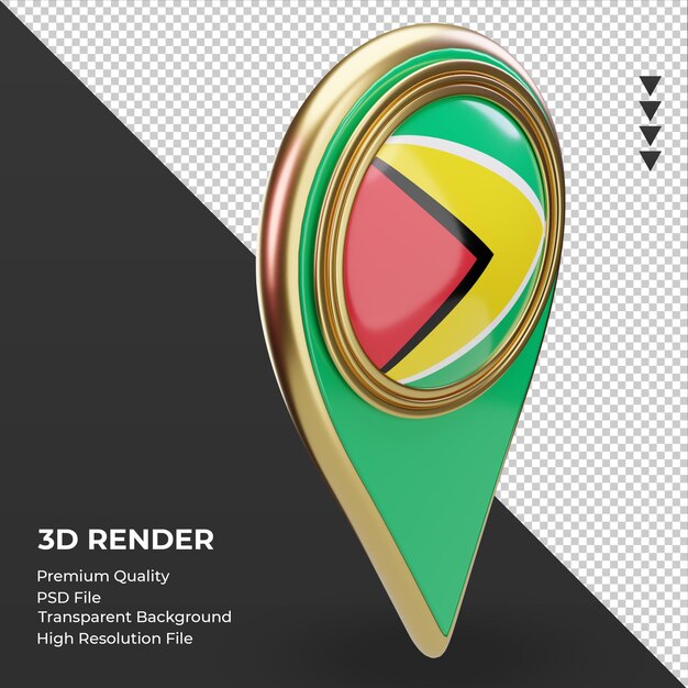 3d location pin Guyana flag rendering left view