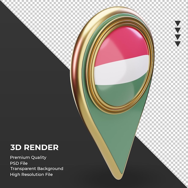 3d location pin hungary flag rendering left view