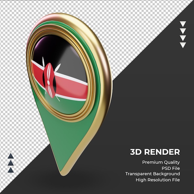 PSD 3d location pin kenya flag rendering right view