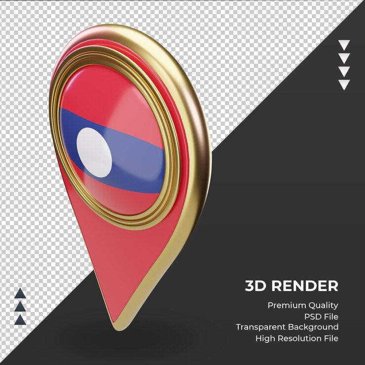 PSD 3d location pin laos flag rendering right view