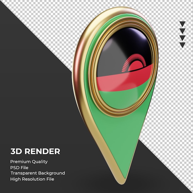 3d 위치 핀 말라위 플래그 렌더링 왼쪽 보기