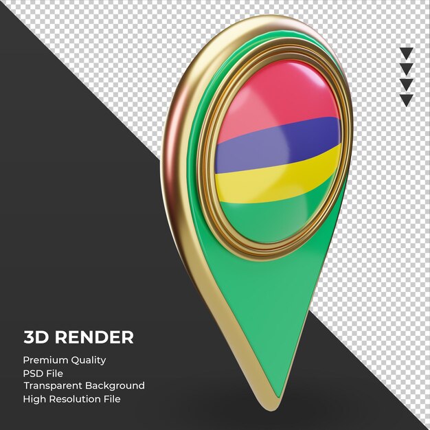 3d posizione pin mauritius bandiera rendering vista a sinistra