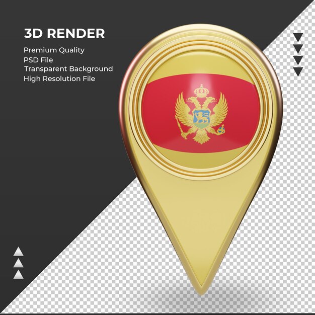 3dロケーションピンモンテネグロの国旗レンダリング正面図