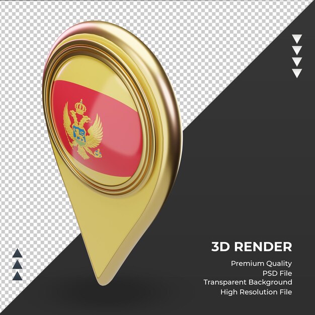 3d posizione pin montenegro bandiera rendering vista a destra