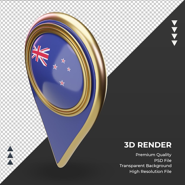 3dロケーションピンニュージーランドの旗のレンダリング右側面図