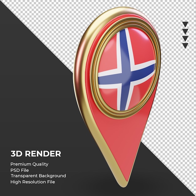 3d posizione pin bandiera norvegia rendering vista a sinistra