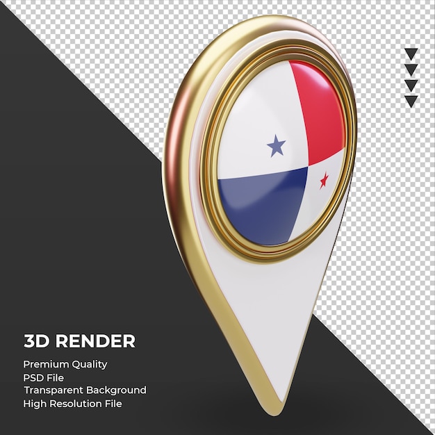 3dロケーションピンパナマの国旗レンダリング左側面図