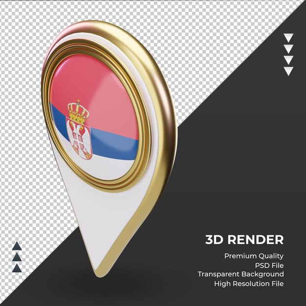 3d posizione pin serbia bandiera rendering vista a destra