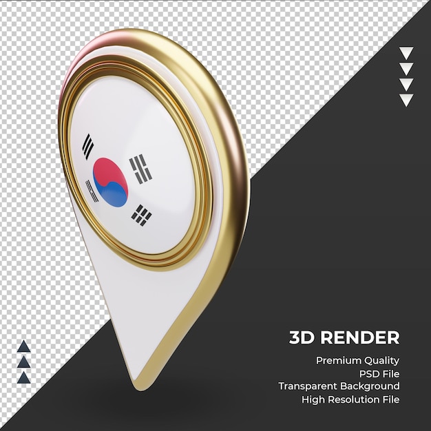 3dロケーションピン韓国国旗レンダリング右側面図