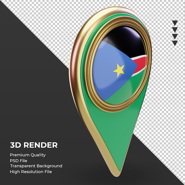 3d posizione pin bandiera del sud sudan rendering vista a sinistra