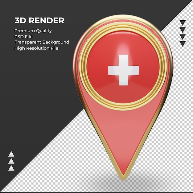 PSD 3dロケーションピンスイス国旗レンダリング正面図