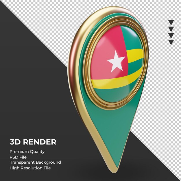 3d location pin togo flag rendering left view