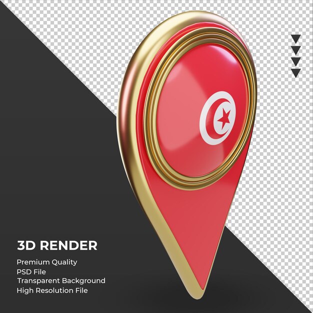 3d posizione pin bandiera tunisia rendering vista a sinistra