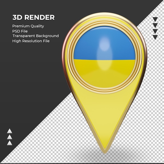 3dロケーションピンウクライナの旗レンダリング正面図