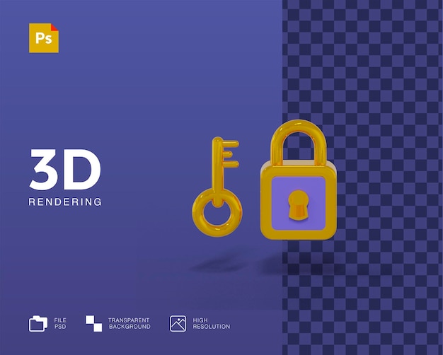 PSD serratura 3d con illustrazione chiave