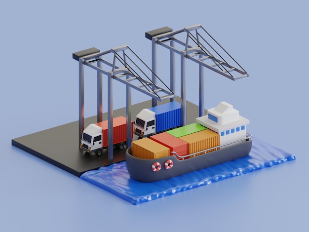 3D Logistyka dystrybucja kontenerów cargo statki towarowe Logistyka i transport