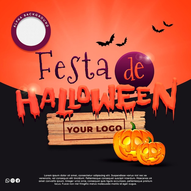 Logo 3d per la festa di halloween per la composizione psd premium