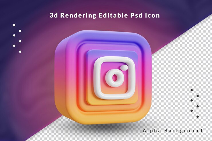 3d logo mediów społecznościowych Instagram z przezroczystym plikiem psd