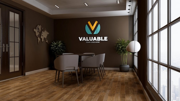 Mockup di logo 3d nella sala riunioni del caffè