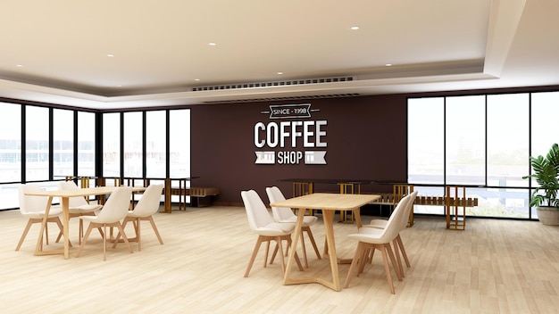 3d logo mockup in coffee shop or restaurant with modern interior design