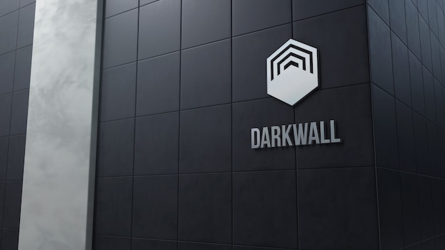 3d logo mockup on a dark wall with tiles