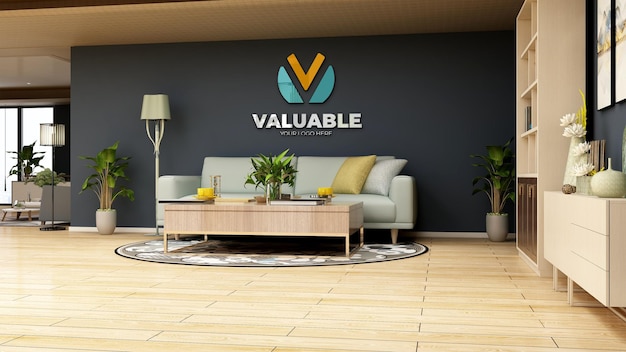 3d-logo mockup in de wachtkamer van de moderne kantoorlobby