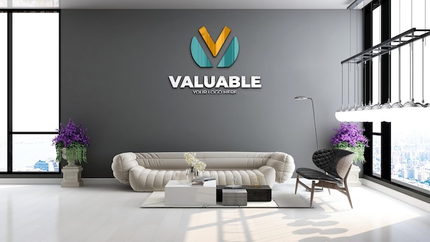 3d-logo mockup in de wachtkamer van de moderne kantoorlobby