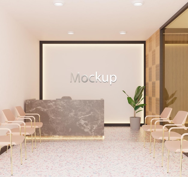 3D logo mockup in een stijlvolle schoonheidssalon wachtkamer