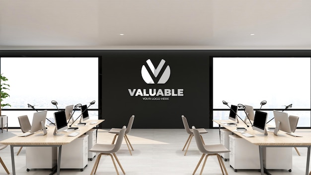 3d-logo mockup in muur kantoorwerkplek