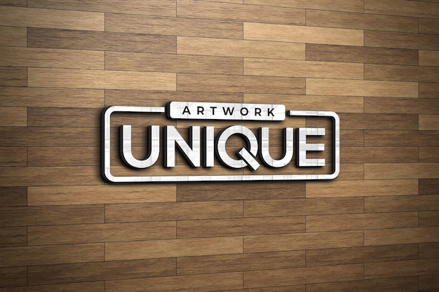 Mockup logo 3d sulla parete in legno marrone chiaro