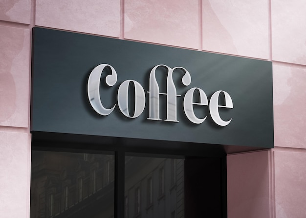 3d logo mockup modern facade chrome sign