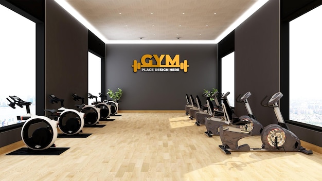 3d logo mockup in the modern gym interior design room