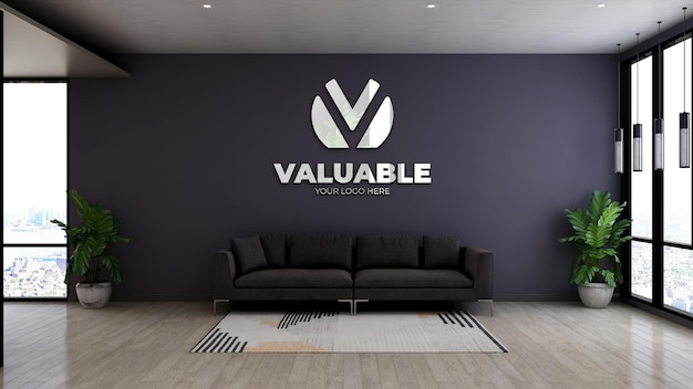 3d logo mockup in modern office lobby waiting room