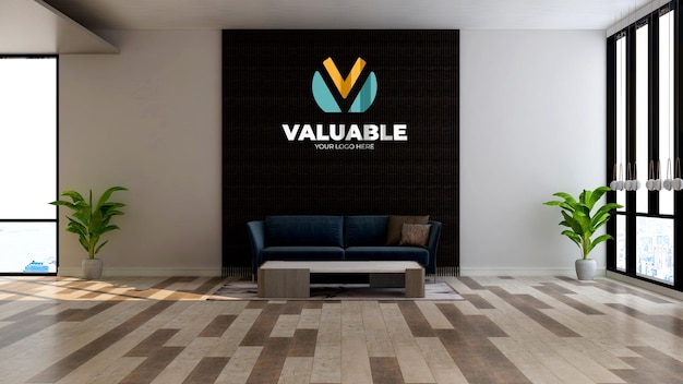 3d logo mockup in modern office lobby waiting room