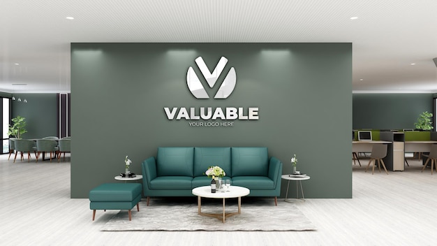 3d logo mockup in modern office lobby waiting room