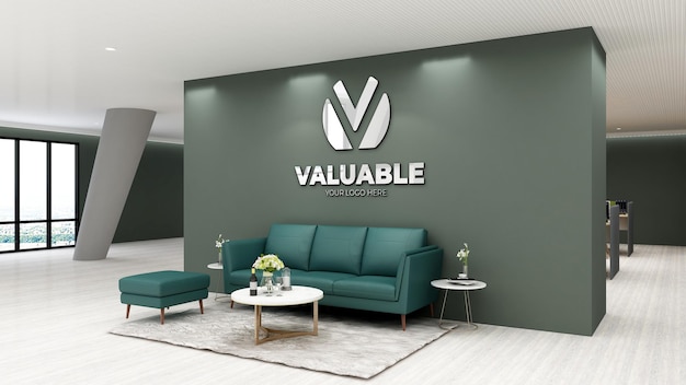 Mockup di logo 3d nella sala d'attesa dell'ingresso dell'ufficio moderno