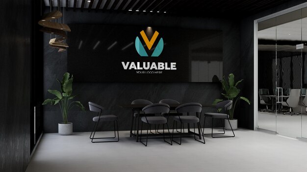 3d logo mockup in the modern office meeting room