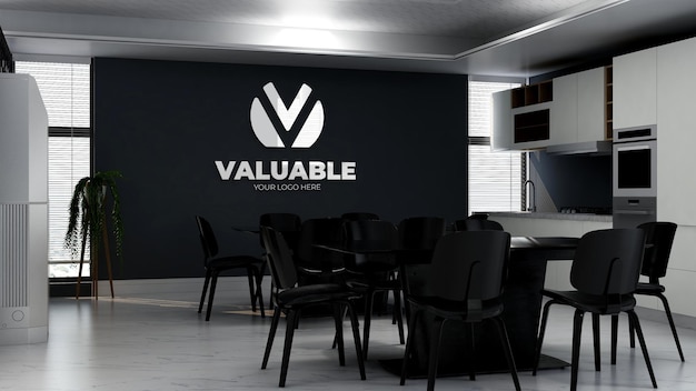 3d logo mockup in the office kitchen room