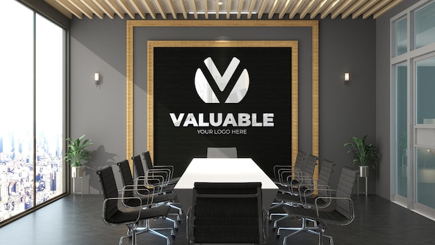 3d logo mockup in the office meeting space