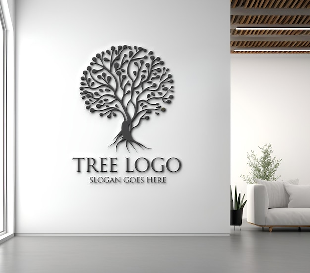 3d logo mockup parete dell'ufficio visualizzazione branding sfondo